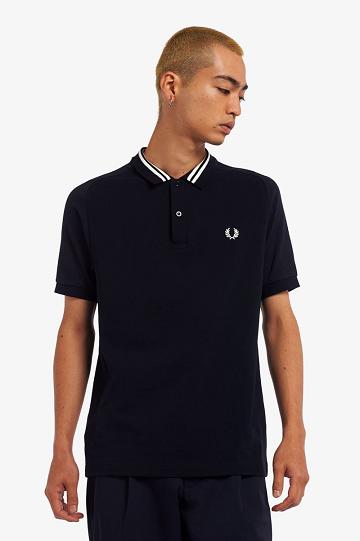 Navy Fred Perry Raglan Sleeve Polo Men's Shirts | PH 1522WNBY